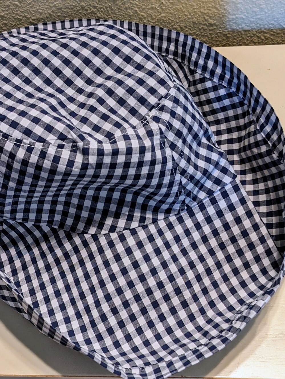 Gingham Brim Hat Navy White Packable Lined Resort Versatile Adult OS Sun Travel